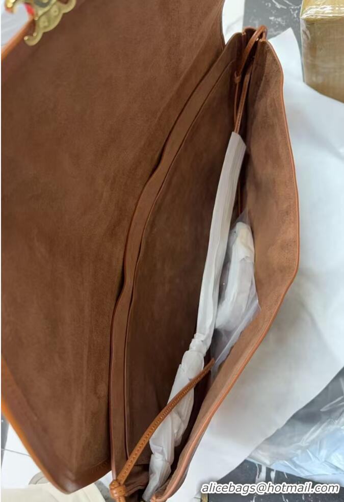 Shop Discount Celine Halfmoon Soft Triomphe Bag in Supple Shiny Lambskin 124142 Tan 2025