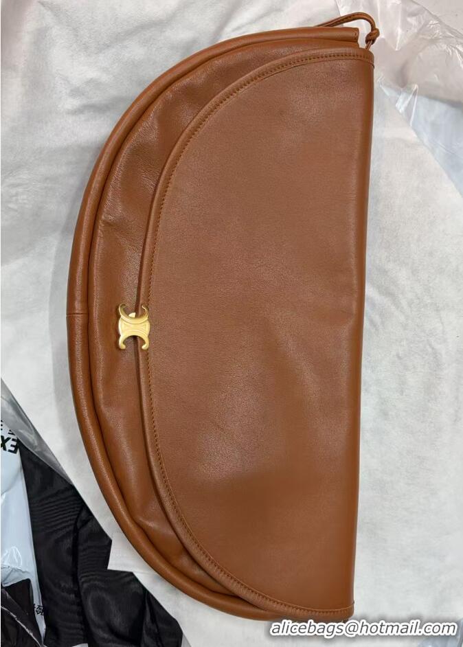 Shop Discount Celine Halfmoon Soft Triomphe Bag in Supple Shiny Lambskin 124142 Tan 2025
