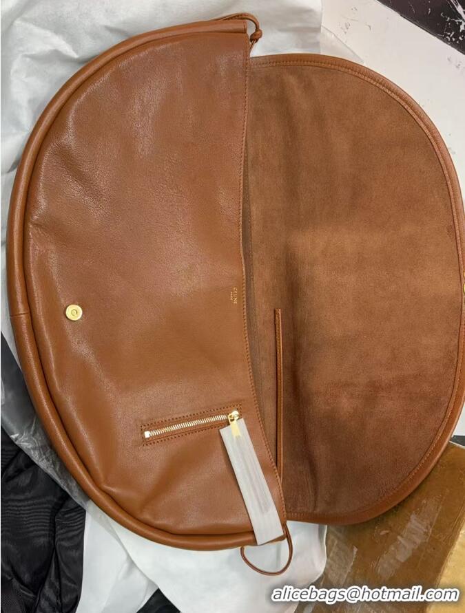 Shop Discount Celine Halfmoon Soft Triomphe Bag in Supple Shiny Lambskin 124142 Tan 2025