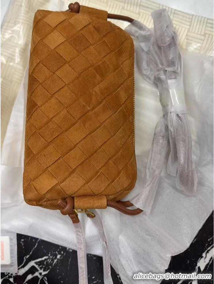 Top Quality Bottega Veneta Intrecciato Suede Concert Pouch Mini bag 794258 Amber Brown 2025