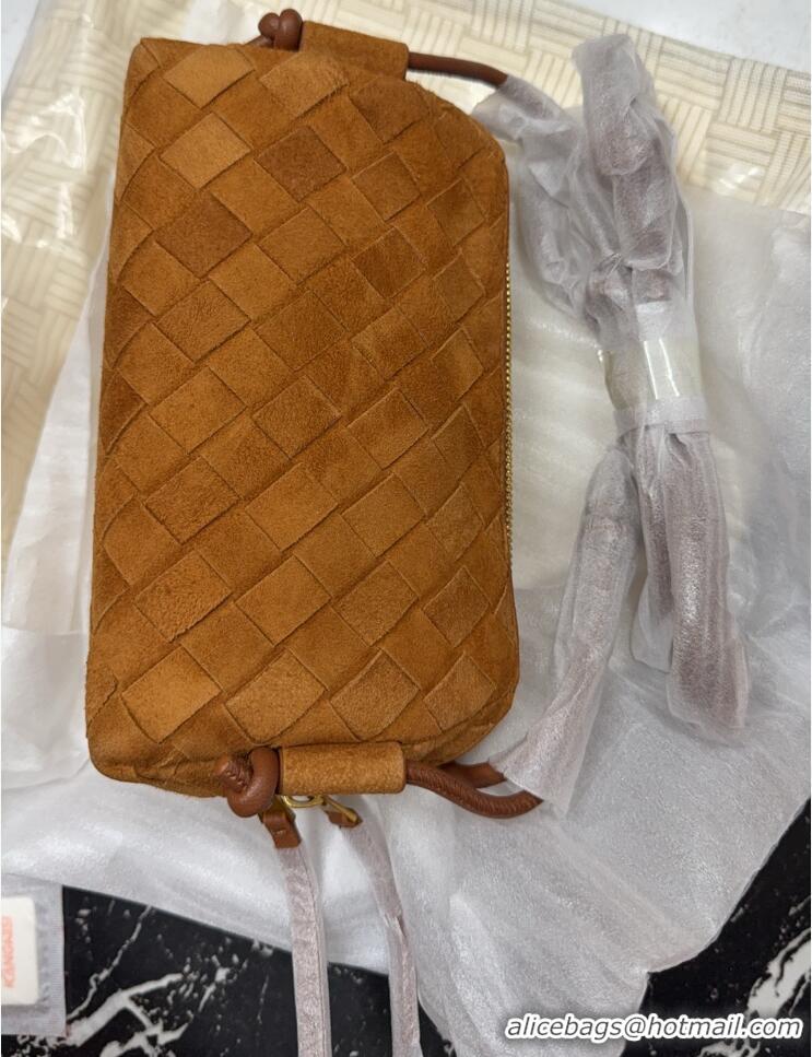 Top Quality Bottega Veneta Intrecciato Suede Concert Pouch Mini bag 794258 Amber Brown 2025