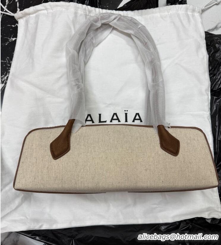 Market Sells Alaia Le Tecket Medium Long Shoulder bag in Canvas and Suede 998081 Brown 2026