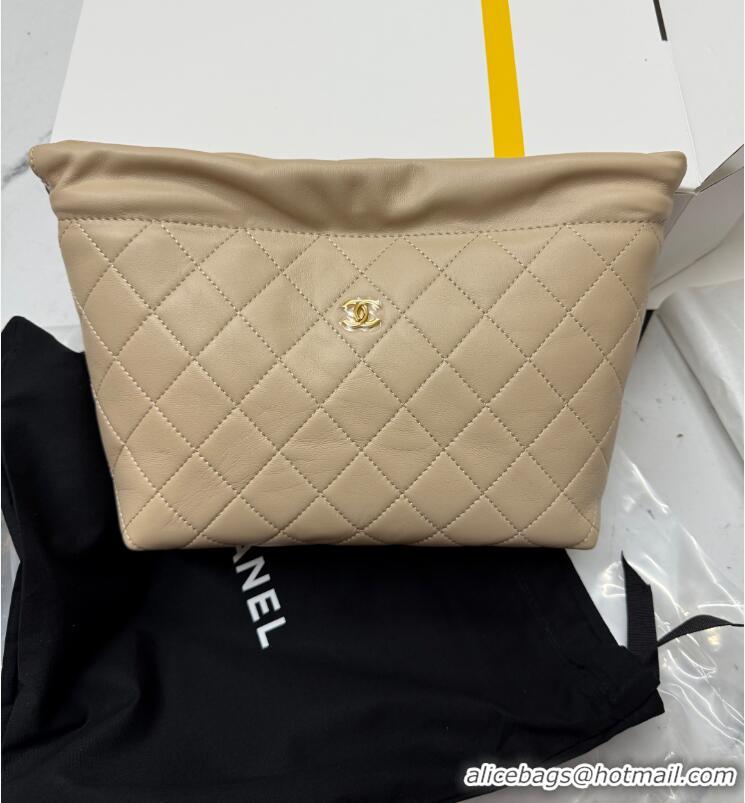 Trendy Design Chanel Lambskin Leather Clutch with Leather Strap AP5227 Beige Apricot 2026