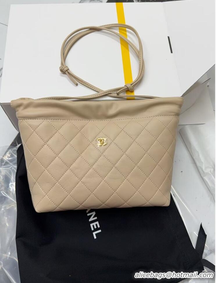 Trendy Design Chanel Lambskin Leather Clutch with Leather Strap AP5227 Beige Apricot 2026