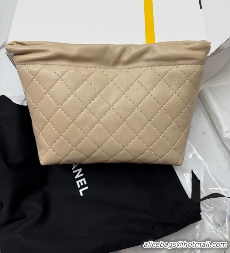 Trendy Design Chanel Lambskin Leather Clutch with Leather Strap AP5227 Beige Apricot 2026
