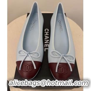 Best Product Chanel CC Logo Bowknot Light Blue Calf Leather Ballet Flats 6051808