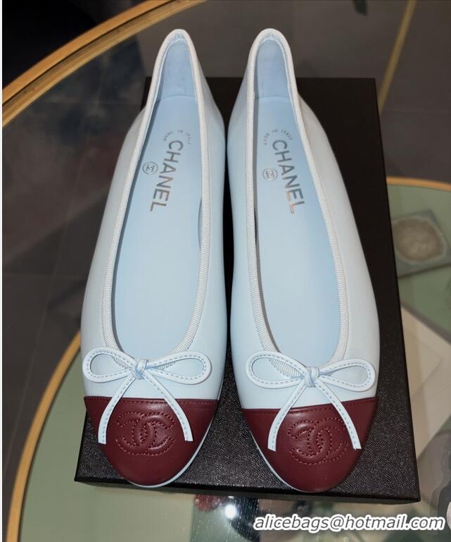Best Product Chanel CC Logo Bowknot Light Blue Calf Leather Ballet Flats 6051808