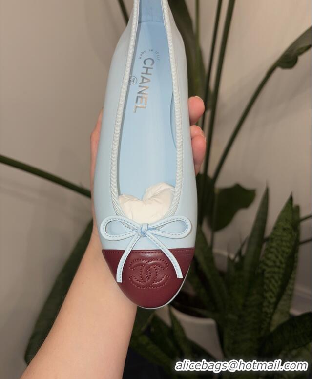 Best Product Chanel CC Logo Bowknot Light Blue Calf Leather Ballet Flats 6051808