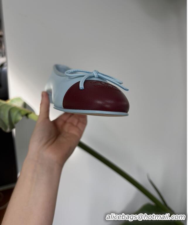 Best Product Chanel CC Logo Bowknot Light Blue Calf Leather Ballet Flats 6051808