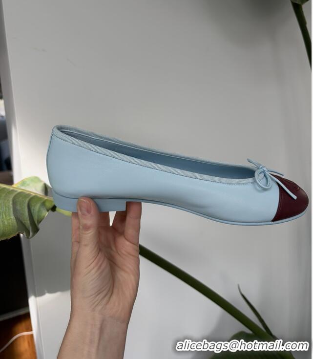 Best Product Chanel CC Logo Bowknot Light Blue Calf Leather Ballet Flats 6051808