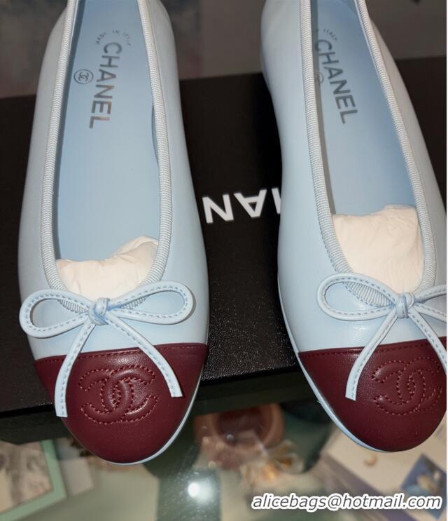 Best Product Chanel CC Logo Bowknot Light Blue Calf Leather Ballet Flats 6051808