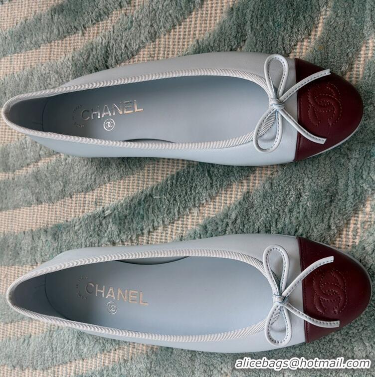 Best Product Chanel CC Logo Bowknot Light Blue Calf Leather Ballet Flats 6051808