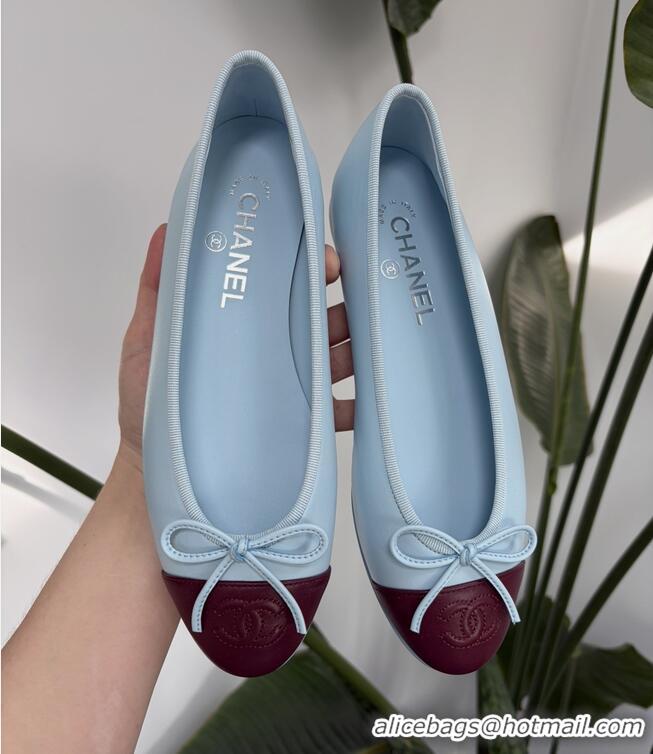 Best Product Chanel CC Logo Bowknot Light Blue Calf Leather Ballet Flats 6051808