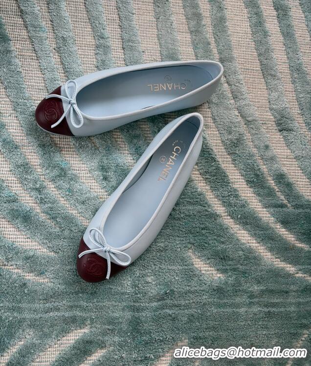 Best Product Chanel CC Logo Bowknot Light Blue Calf Leather Ballet Flats 6051808