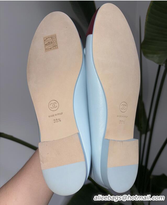 Best Product Chanel CC Logo Bowknot Light Blue Calf Leather Ballet Flats 6051808