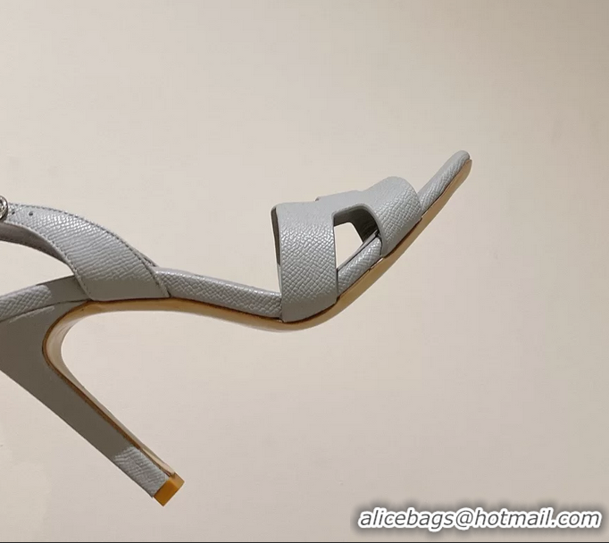 Crafted Hermes Holy High Heeled Sandals Light Gray Calf Leather 105MM 6060101