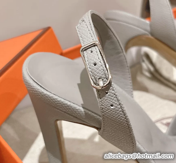 Crafted Hermes Holy High Heeled Sandals Light Gray Calf Leather 105MM 6060101