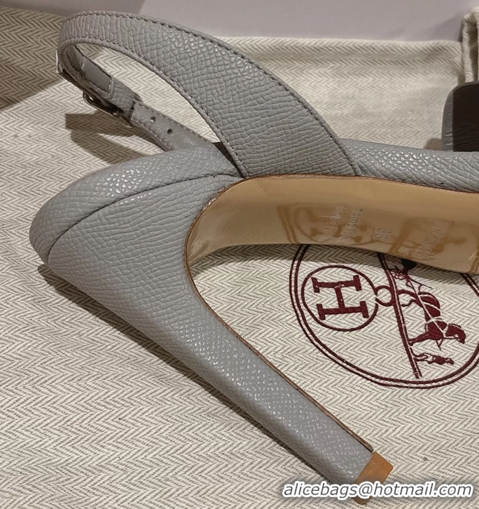 Crafted Hermes Holy High Heeled Sandals Light Gray Calf Leather 105MM 6060101