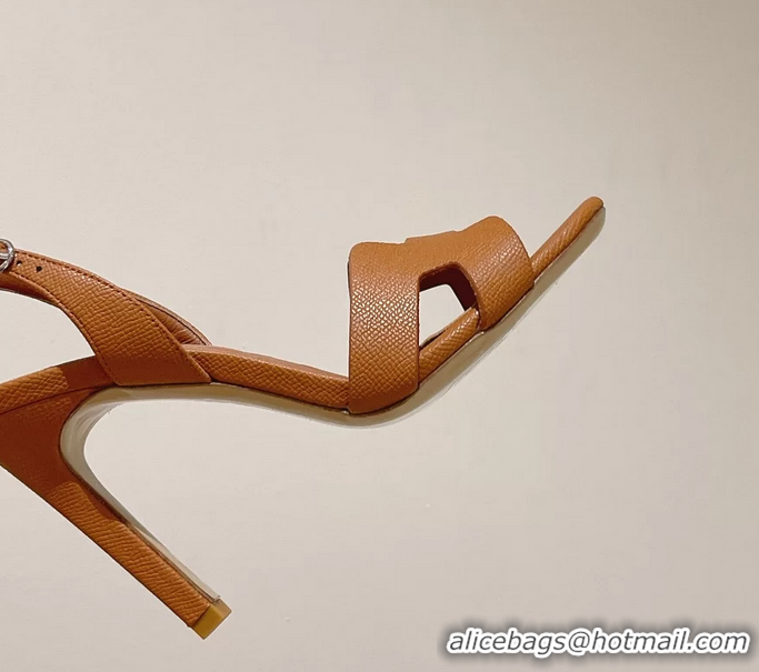 Expensive Hermes Holy High Heeled Sandals Light Brown Calf Leather 105MM 6060101