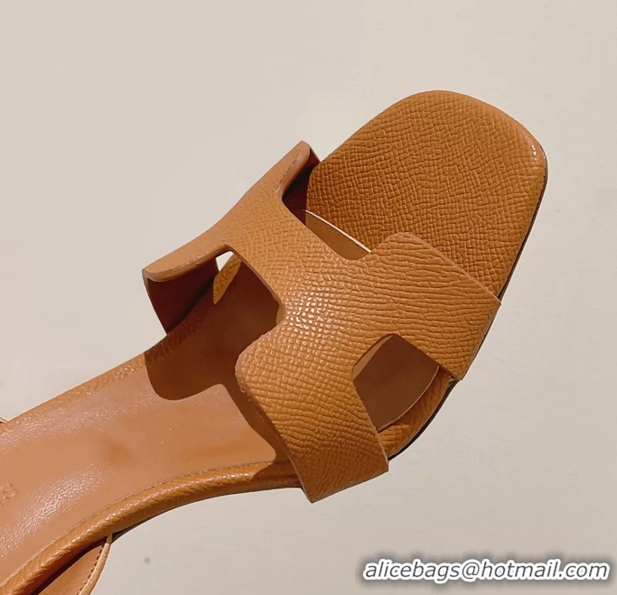 Expensive Hermes Holy High Heeled Sandals Light Brown Calf Leather 105MM 6060101