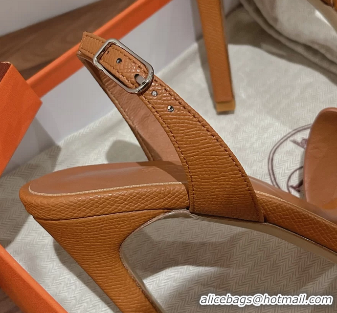 Expensive Hermes Holy High Heeled Sandals Light Brown Calf Leather 105MM 6060101
