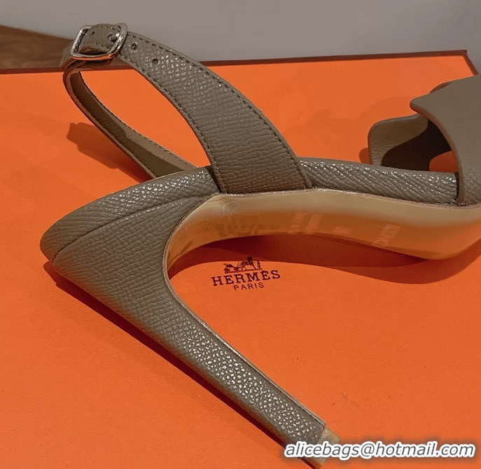 Leisure Hermes Holy High Heeled Sandals Gray Calf Leather 105MM 6060101