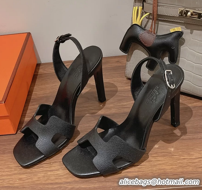Comfortable Hermes Holy High Heeled Sandals Black Calf Leather 105MM 6060101