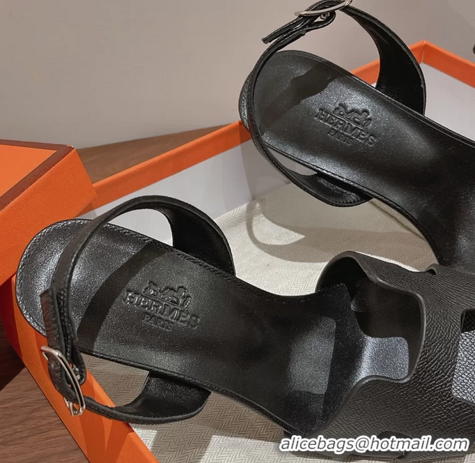 Comfortable Hermes Holy High Heeled Sandals Black Calf Leather 105MM 6060101