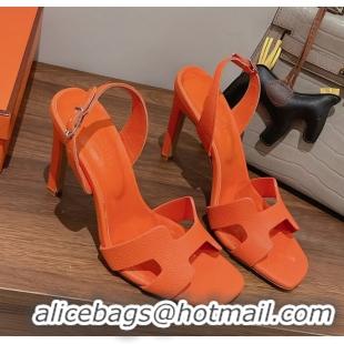 Classic Hermes Holy High Heeled Sandals Orange Calf Leather 105MM 6060101