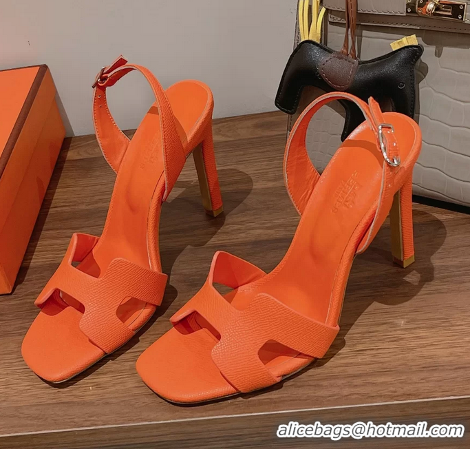 Classic Hermes Holy High Heeled Sandals Orange Calf Leather 105MM 6060101