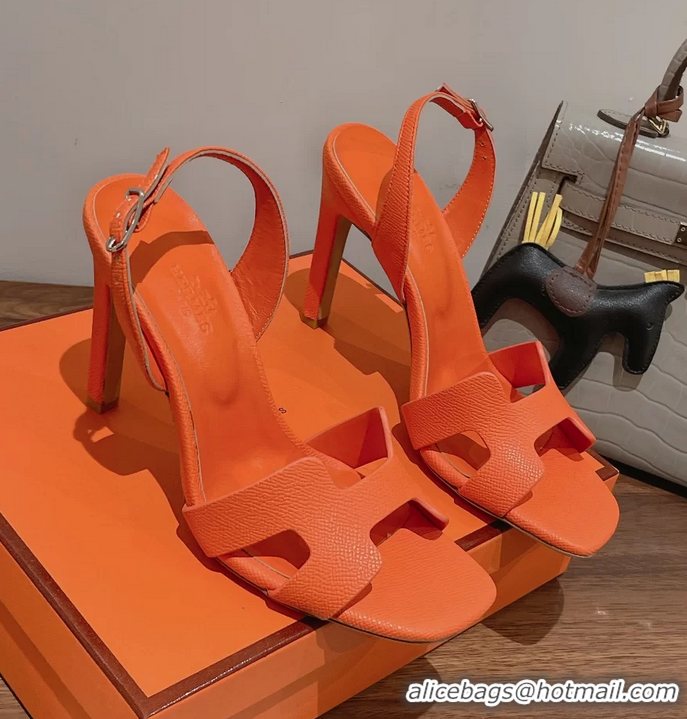 Classic Hermes Holy High Heeled Sandals Orange Calf Leather 105MM 6060101