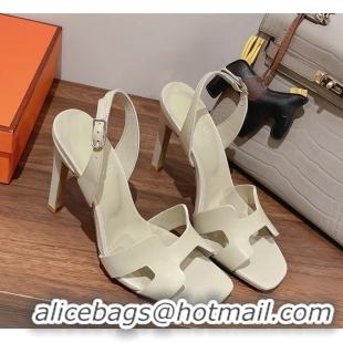 Fashion Hermes Holy High Heeled Sandals Light Gray Calfskin Leather 105MM 6060101
