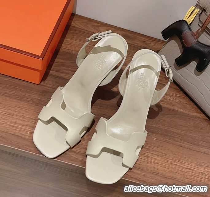 Fashion Hermes Holy High Heeled Sandals Light Gray Calfskin Leather 105MM 6060101