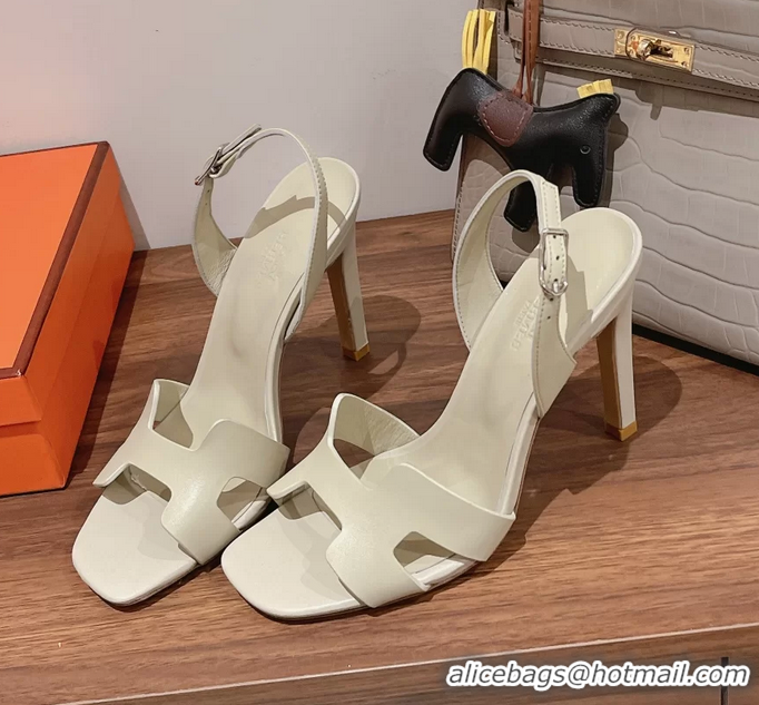 Fashion Hermes Holy High Heeled Sandals Light Gray Calfskin Leather 105MM 6060101