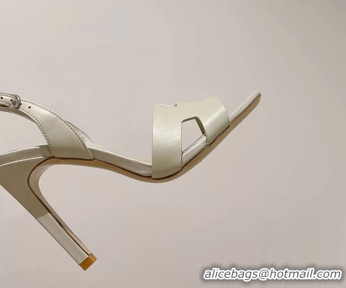 Fashion Hermes Holy High Heeled Sandals Light Gray Calfskin Leather 105MM 6060101