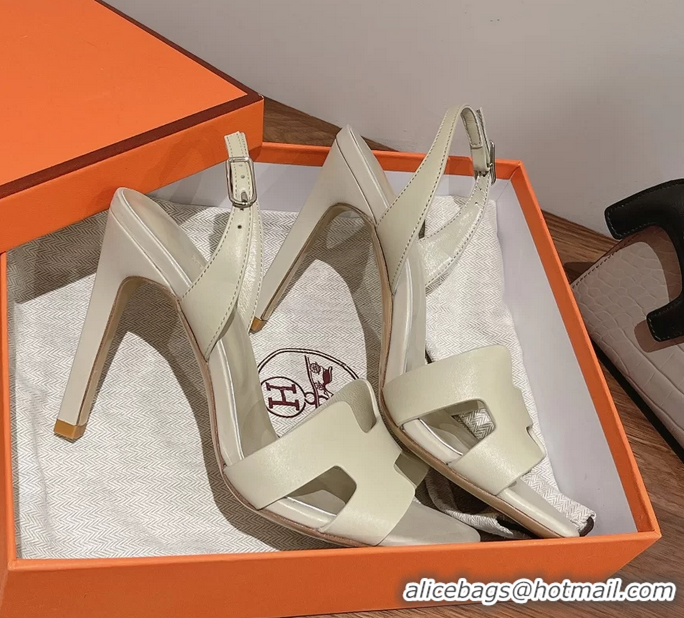 Fashion Hermes Holy High Heeled Sandals Light Gray Calfskin Leather 105MM 6060101