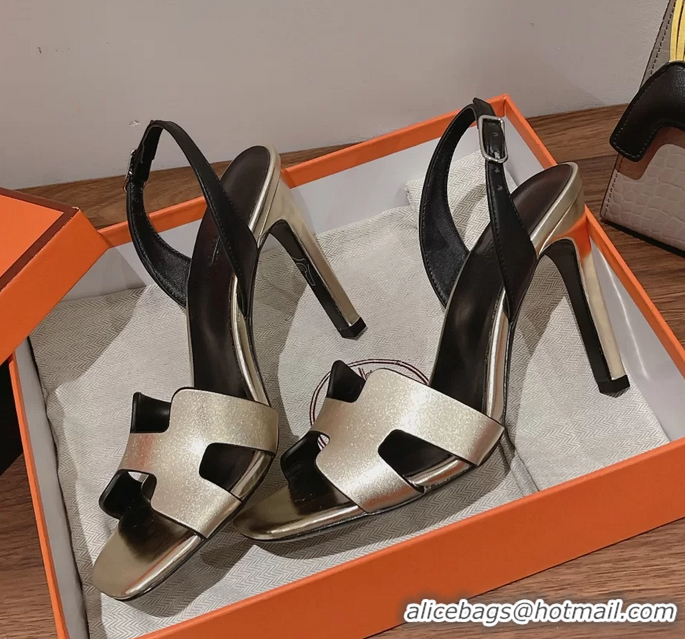 Famous Hermes Holy High Heeled Sandals Gold Calfskin Leather 105MM 6060101