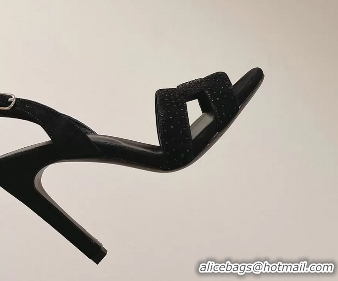 Discount Hermes Holy High Heeled Sandals Black Crystals Leather 105MM 6060101