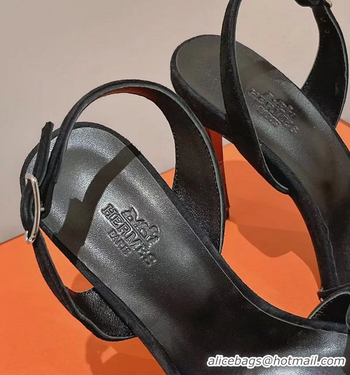 Cheapest Hermes Holy High Heeled Sandals Black Crystals Leather 105MM 6060101