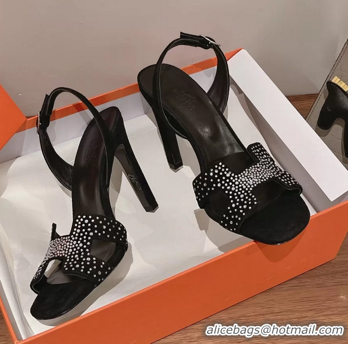 Lowest Cost Hermes Holy High Heeled Sandals Black Crystals Leather 105MM 6060101