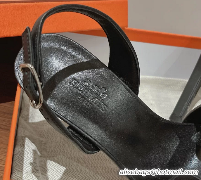Buy New Cheap Hermes Holy High Heeled Sandals Black Calfskin Leather 105MM 6060102