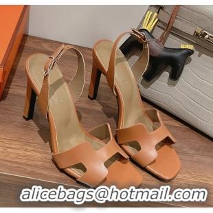 Shop Duplicate Hermes Holy High Heeled Sandals Beige Calfskin Leather 105MM 6060102
