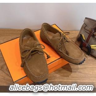Big Discount Hermes Member Loafers Brown Suede Calfskin Leather 6060103