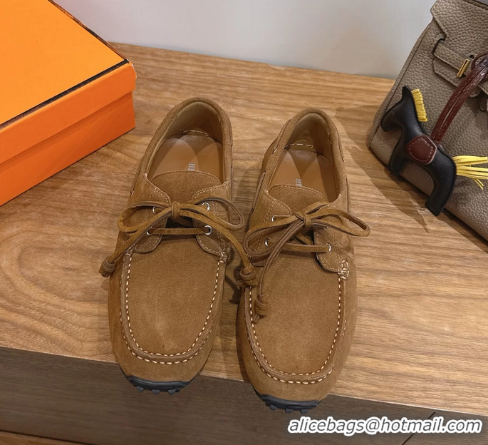 Big Discount Hermes Member Loafers Brown Suede Calfskin Leather 6060103