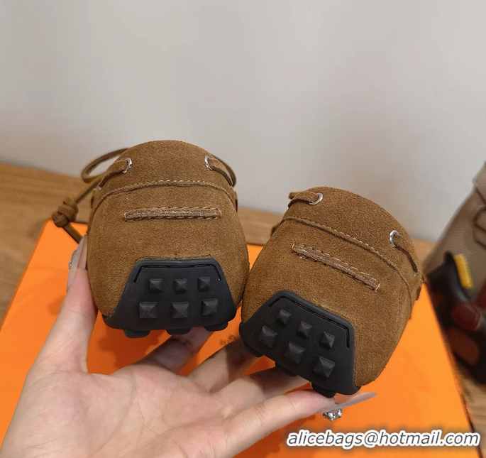 Big Discount Hermes Member Loafers Brown Suede Calfskin Leather 6060103