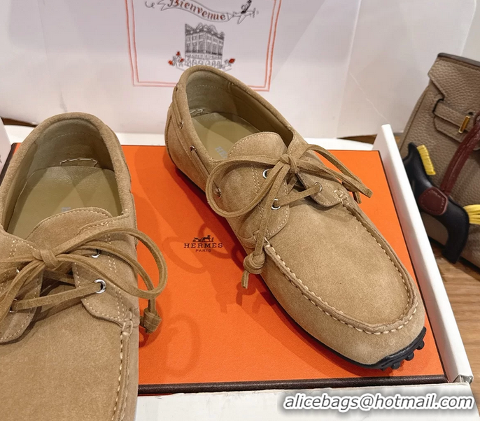 Durable Hermes Member Loafers Beige Suede Calfskin Leather 6060201