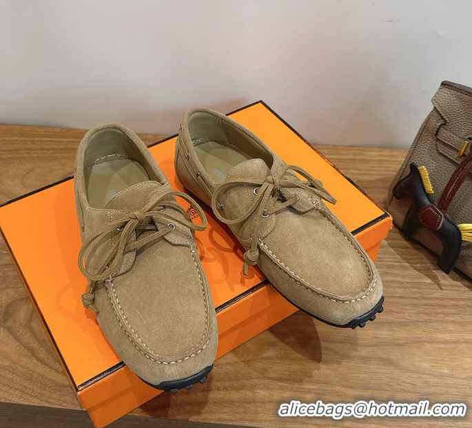 Durable Hermes Member Loafers Beige Suede Calfskin Leather 6060201