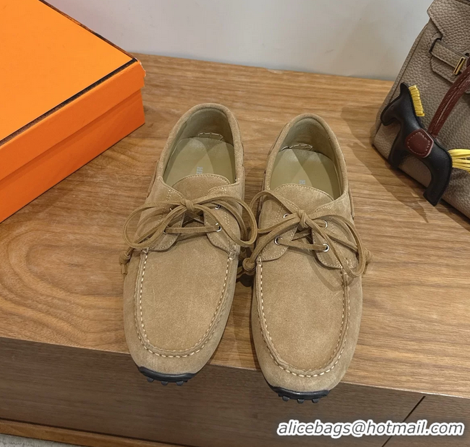 Durable Hermes Member Loafers Beige Suede Calfskin Leather 6060201