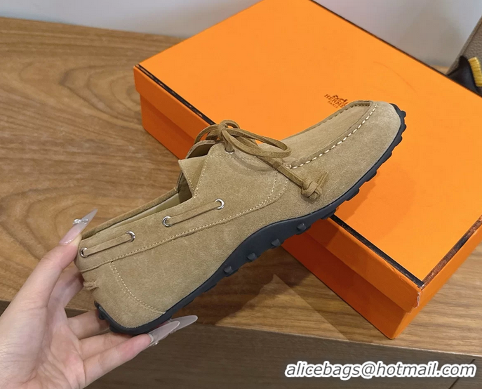 Durable Hermes Member Loafers Beige Suede Calfskin Leather 6060201