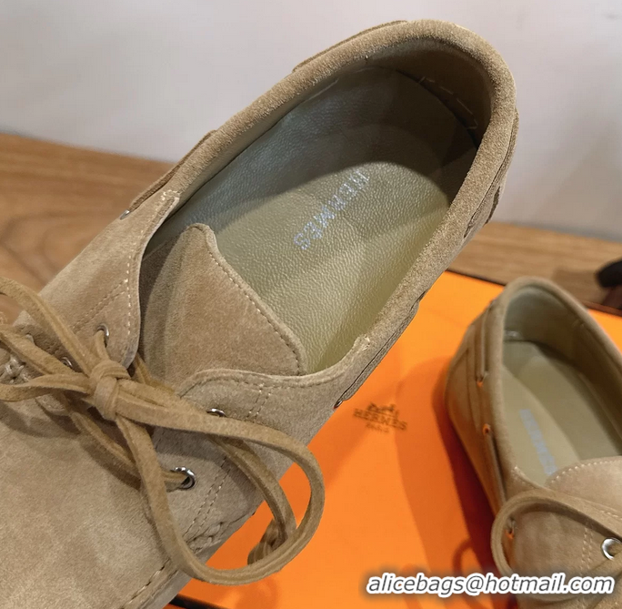 Durable Hermes Member Loafers Beige Suede Calfskin Leather 6060201
